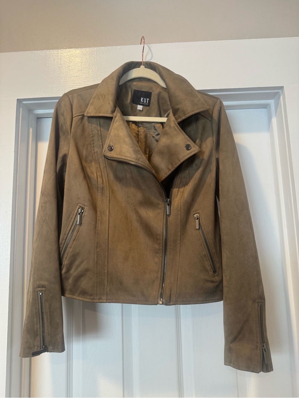 Kut from the Kloth Taupe Suede Moto Jacket
